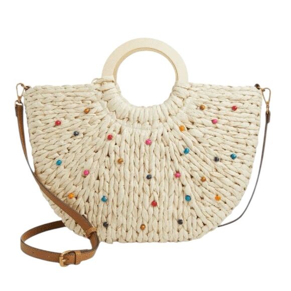 NWT Style & Co Cream Woven Handbag with Multicolor Accents - Picture 1 of 13